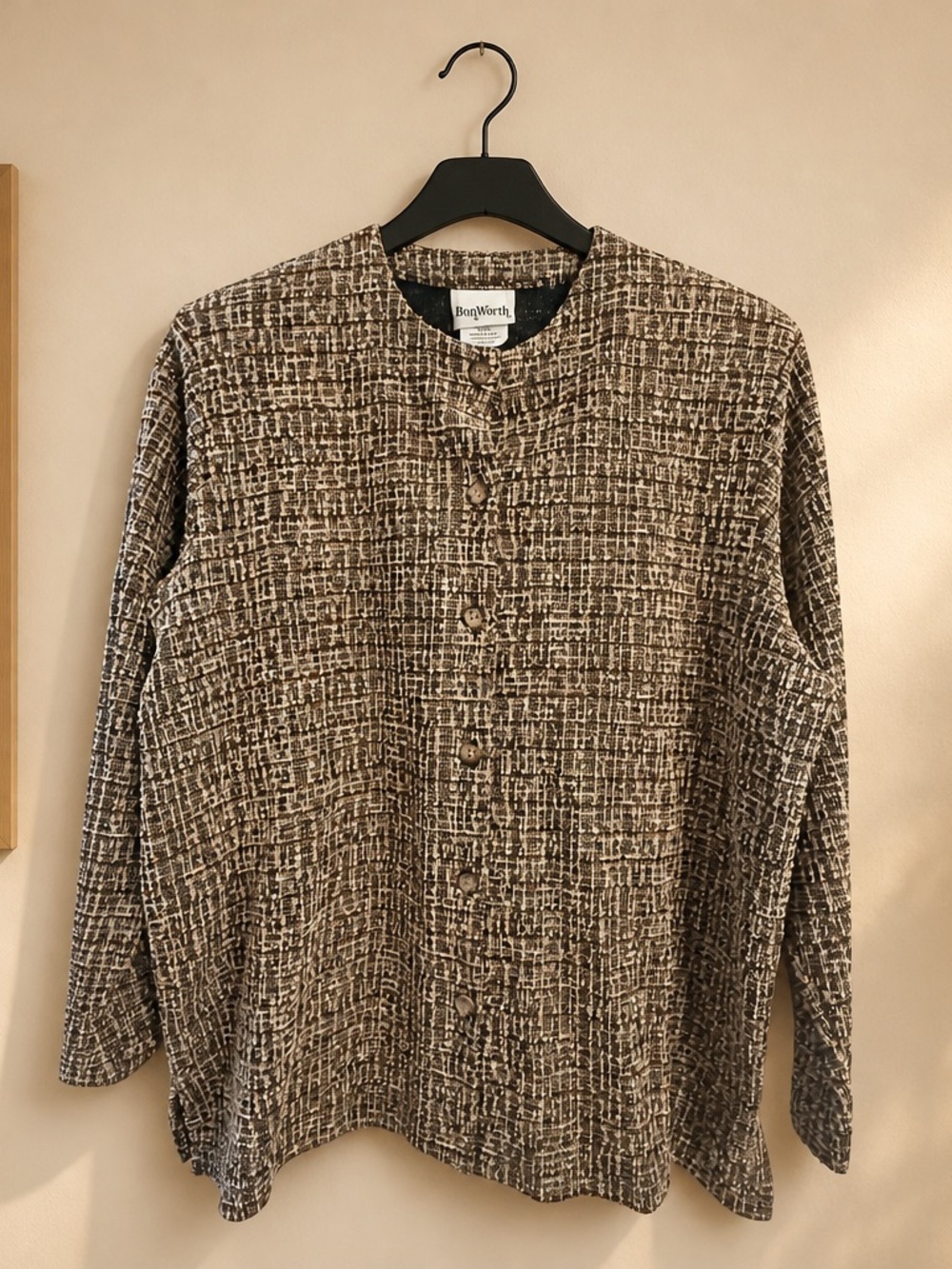 BonWorth Brown and Cream Textured Button-Up Shirt